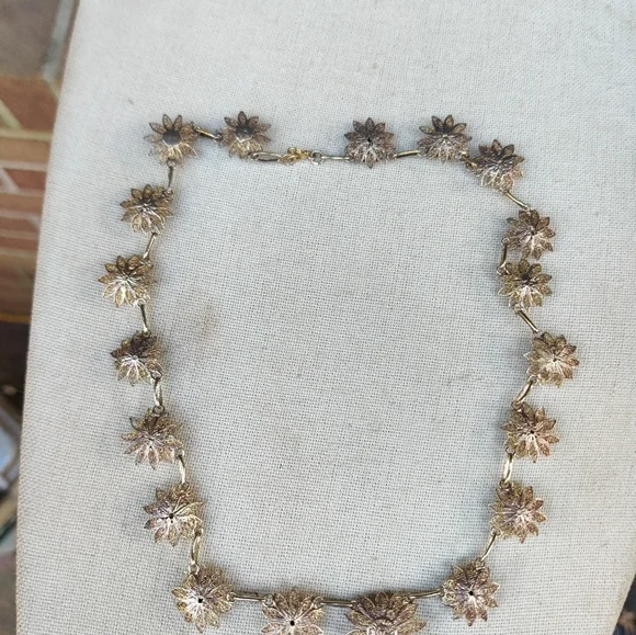 Vintage sterling Portugal CV artisan made flower necklace - Picture 4 of 7